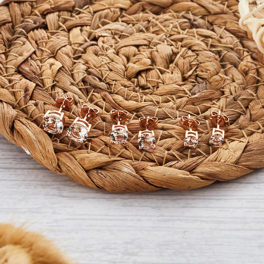Three Pack of Rose Gold Plated 4mm, 5mm & 6mm Earrings Created with Zircondia® Crystals - Philip Jones Jewellery