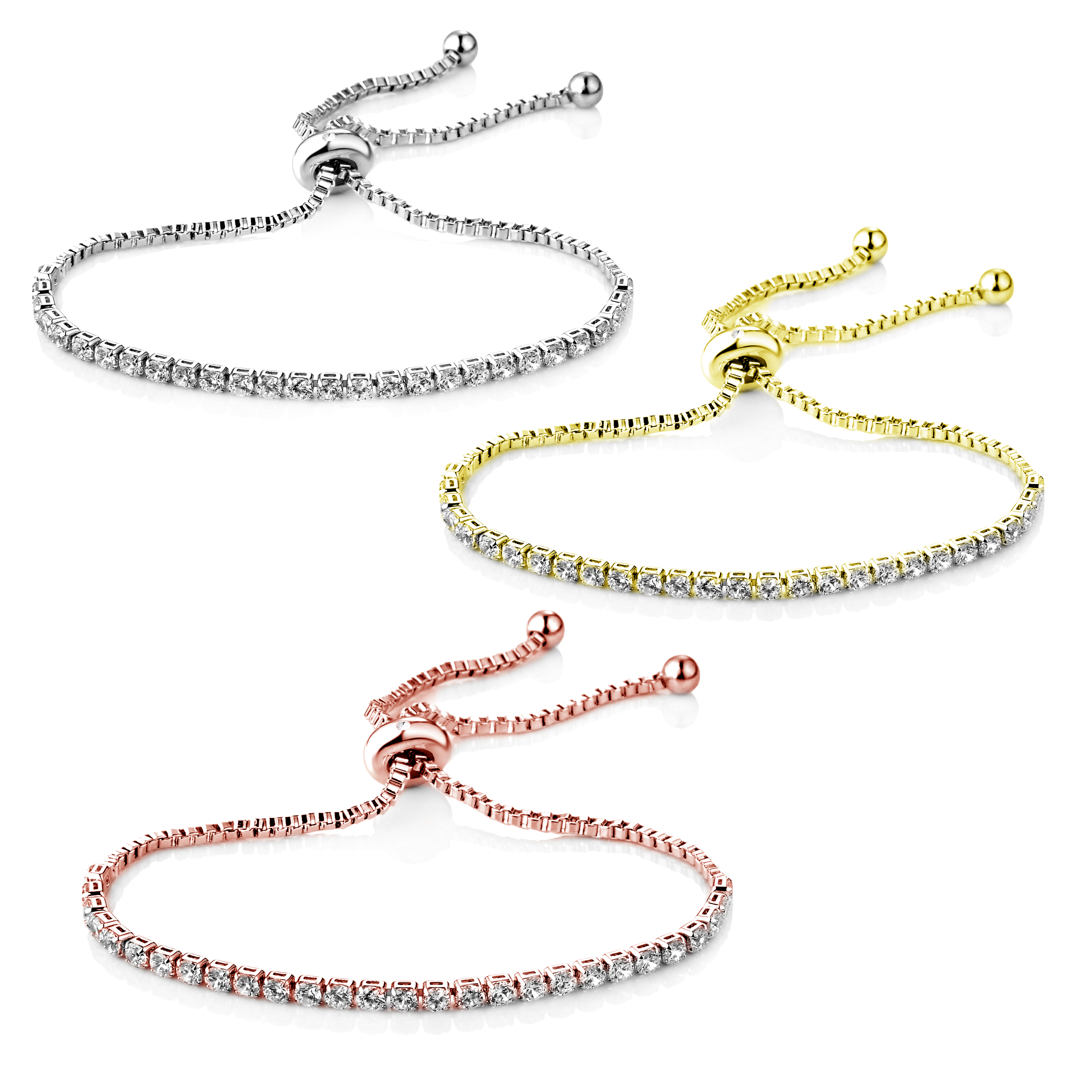 Set of Three Solitaire Friendship Bracelet Created with Zircondia® Crystals