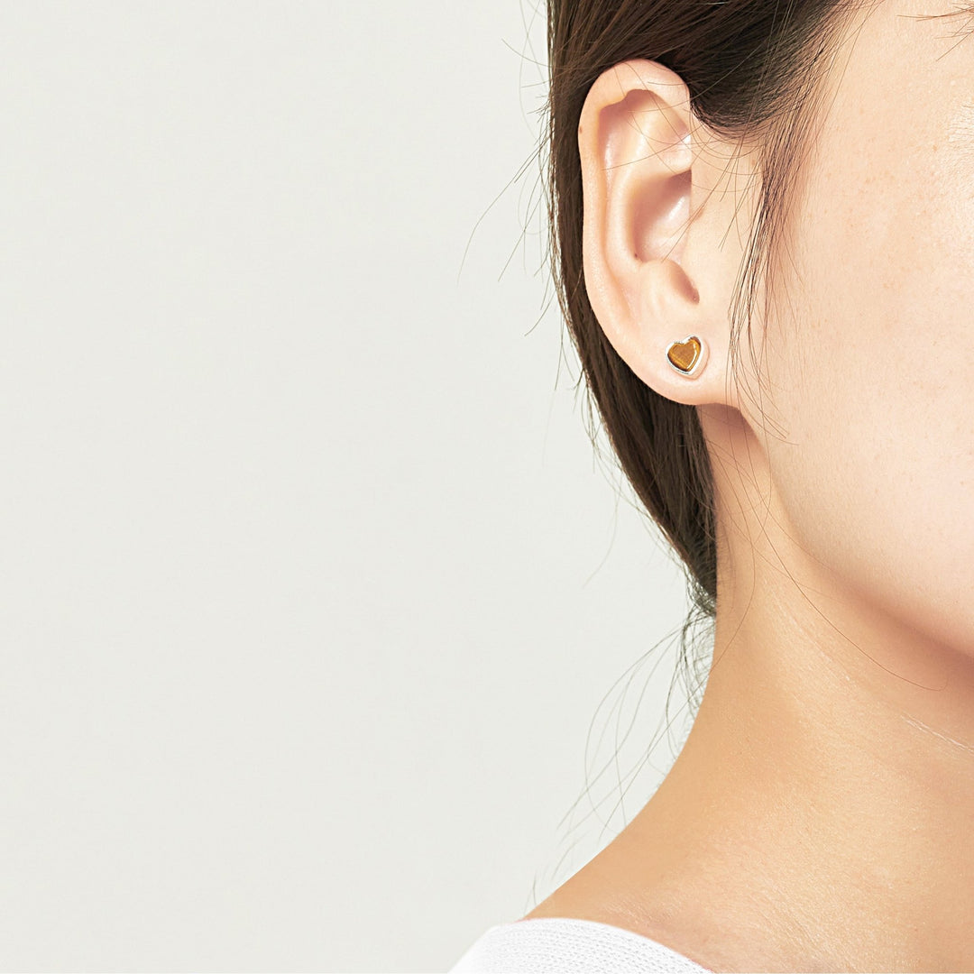 Tiger's Eye Heart Stud Earrings - Philip Jones Jewellery