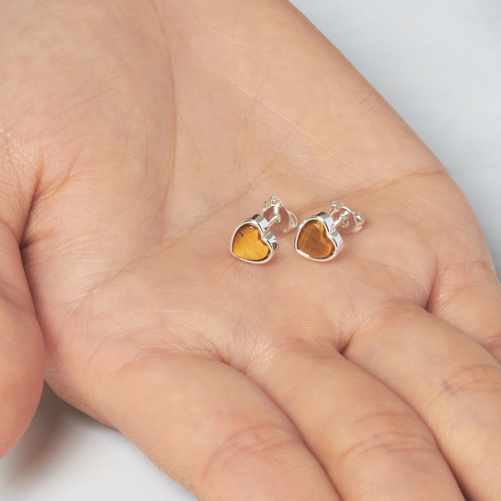 Tiger's Eye Heart Stud Earrings with Quote Card - Philip Jones Jewellery
