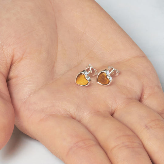 Tiger's Eye Heart Stud Earrings with Quote Card - Philip Jones Jewellery