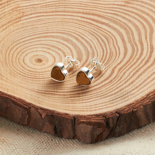 Tiger's Eye Heart Stud Earrings with Quote Card - Philip Jones Jewellery