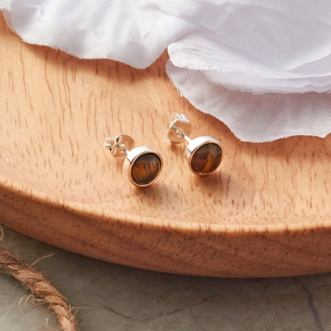 Tigers Eye Stud Earrings with Quote Card - Philip Jones Jewellery