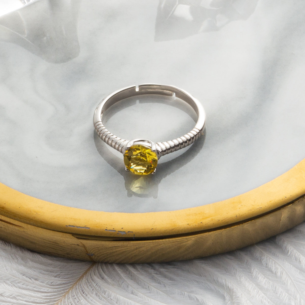 November (Topaz) Adjustable Birthstone Ring Created with Zircondia® Crystals