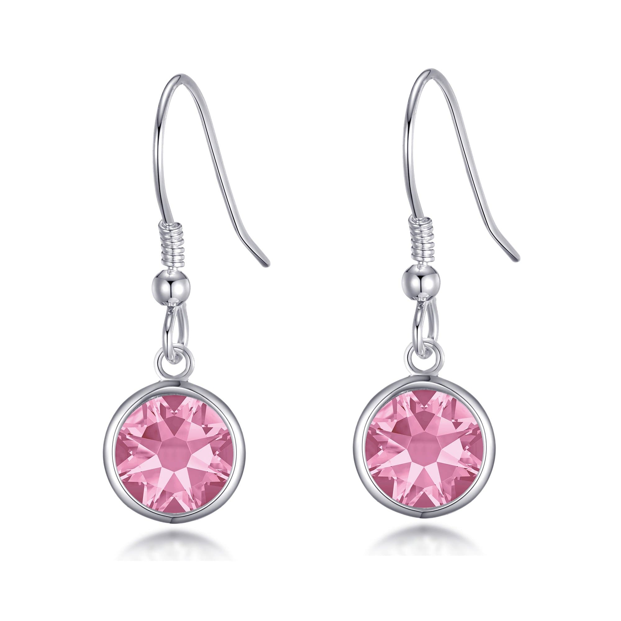 Pink Crystal Drop Earrings Created with Zircondia® Crystals by Philip Jones Jewellery