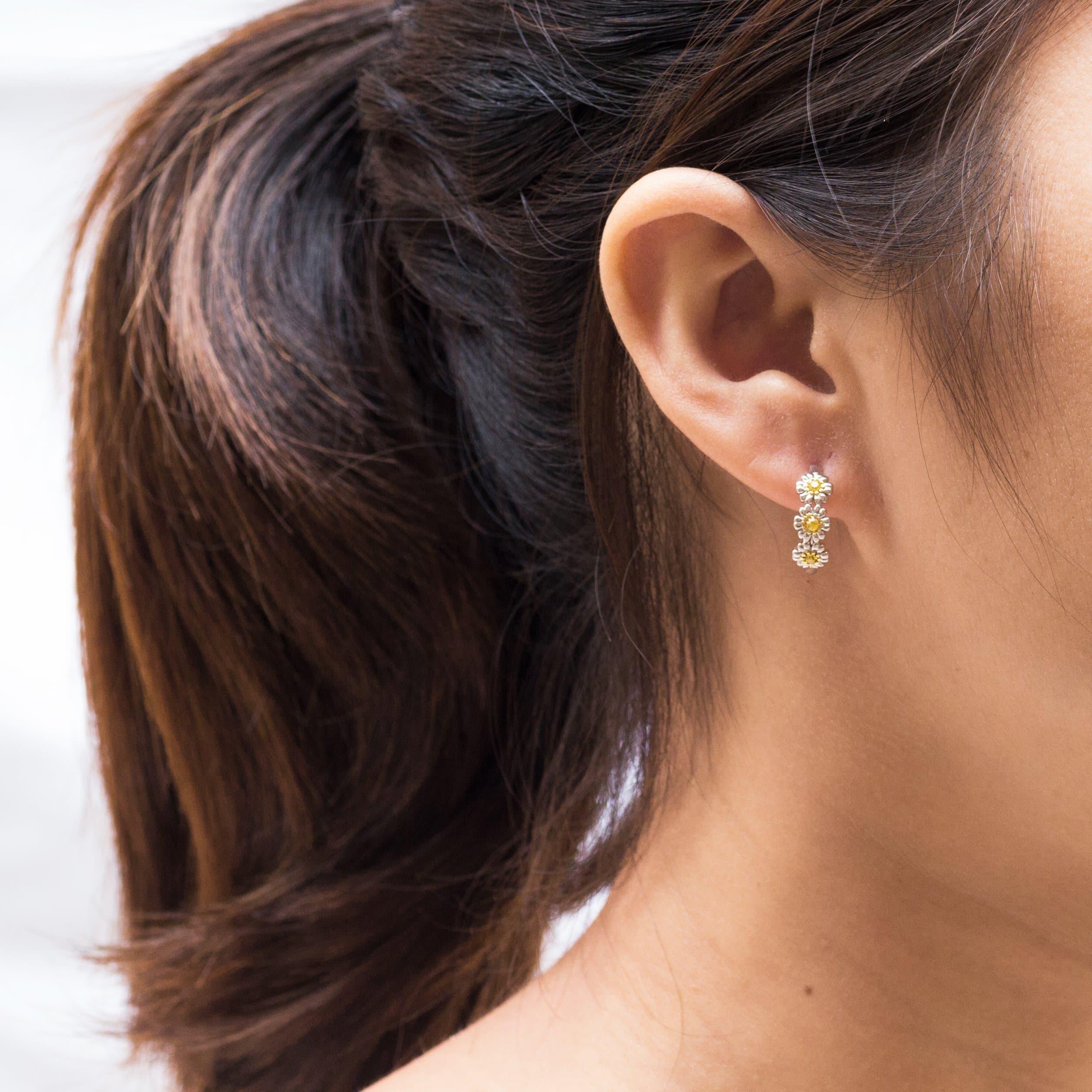 Triple Crystal Daisy Hoop Earrings Created with Zircondia® Crystals