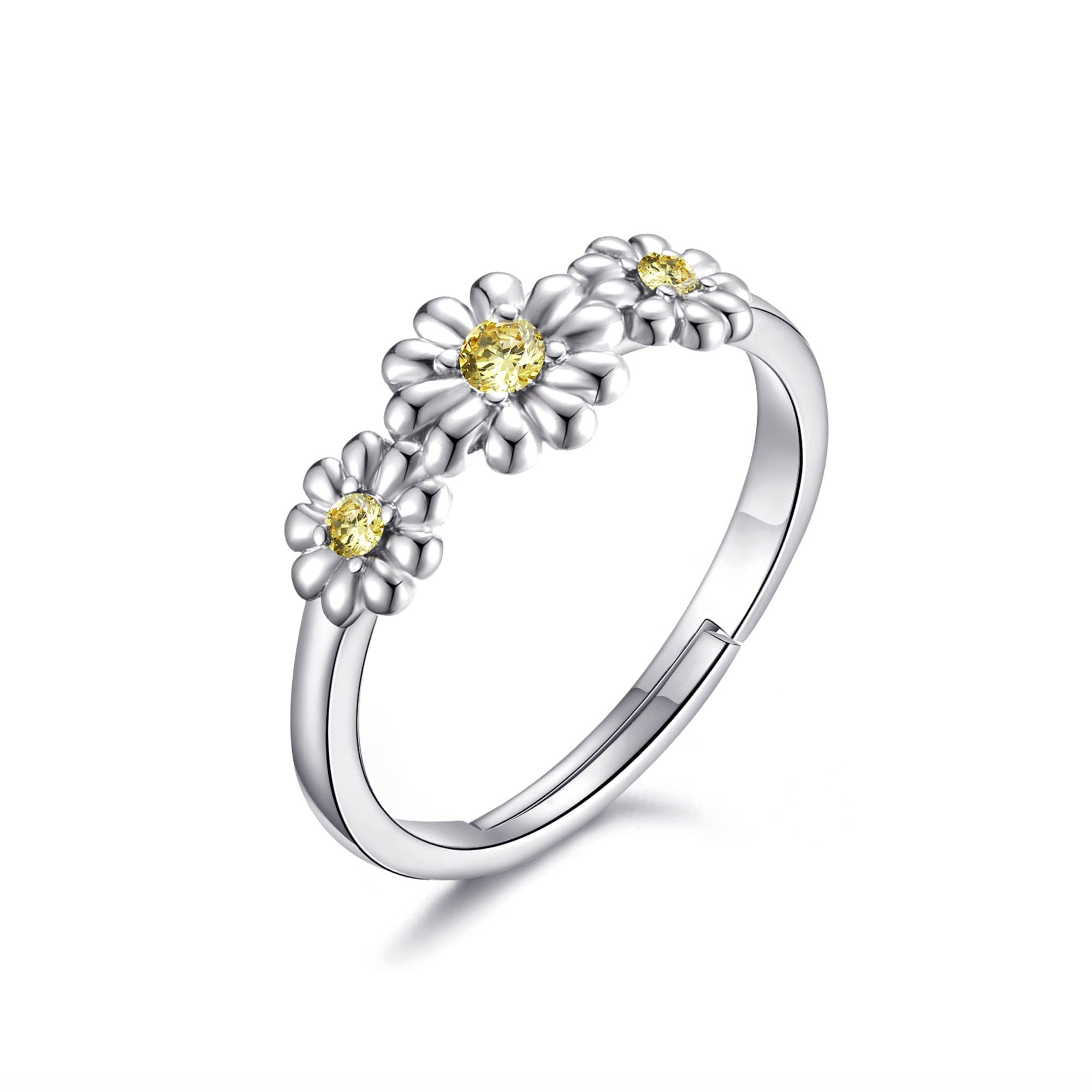 Adjustable Triple Crystal Daisy Ring Created with Zircondia® Crystals by Philip Jones Jewellery
