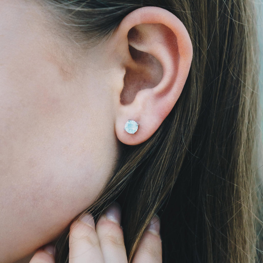 White Opal Earrings Created with Zircondia® Crystals - Philip Jones Jewellery