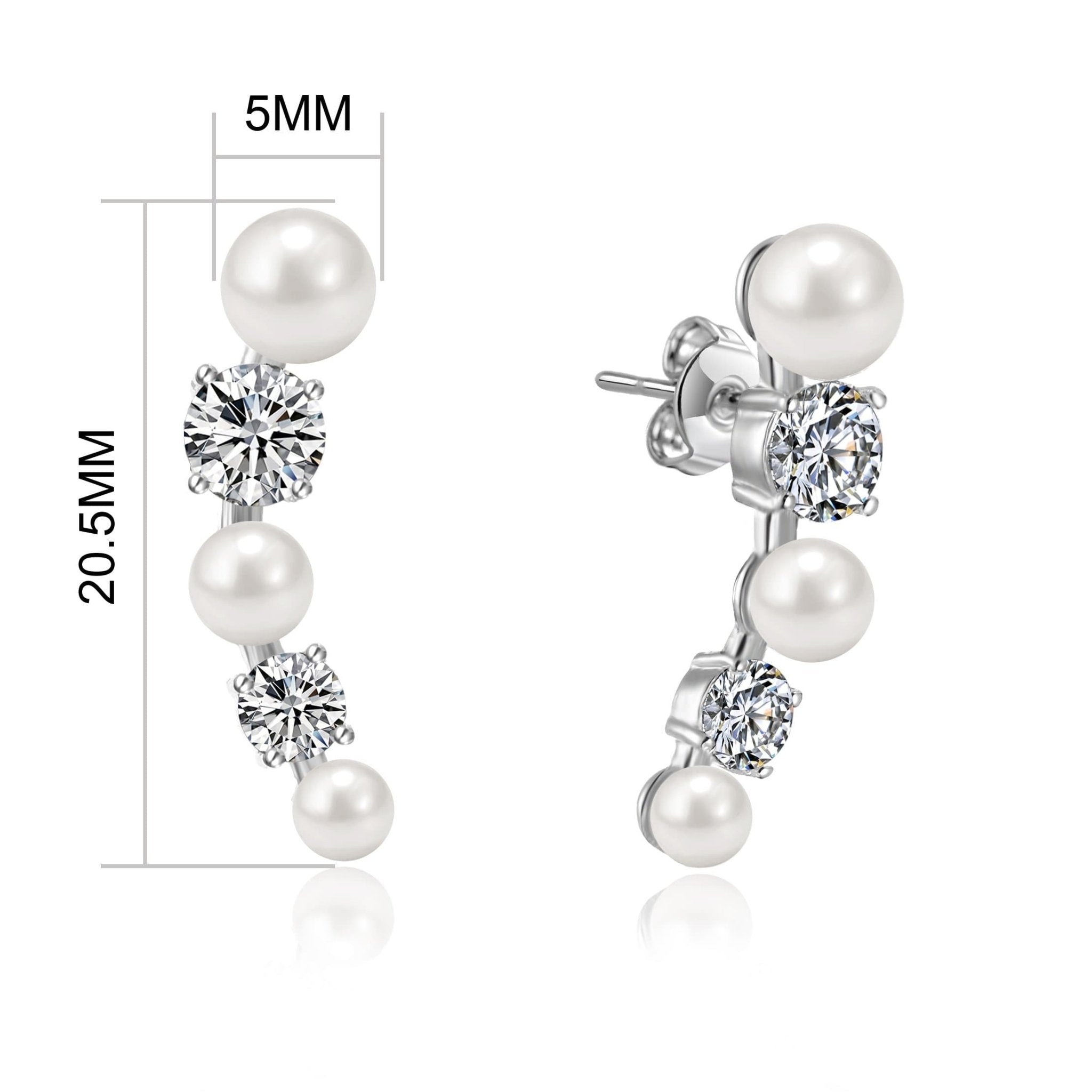 White Pearl Climber Earrings Created with Zircondia® Crystals - Philip Jones Jewellery