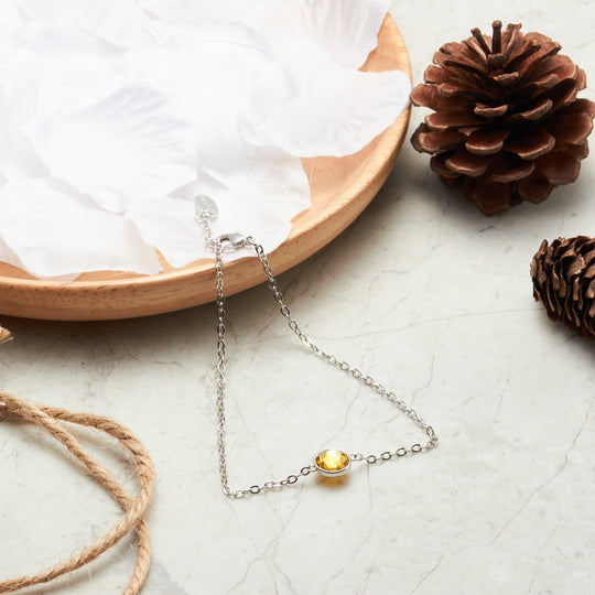 Yellow Crystal Anklet Created with Zircondia® Crystals - Philip Jones Jewellery