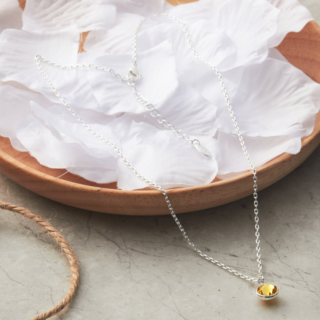 Yellow Crystal Necklace Created with Zircondia® Crystals - Philip Jones Jewellery