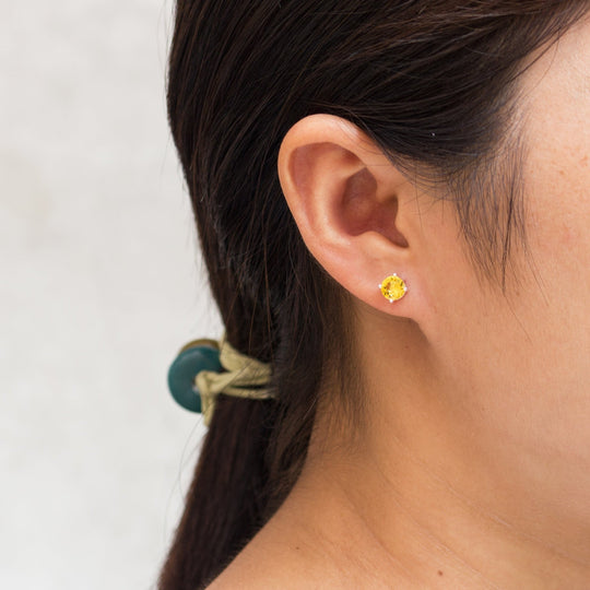 Yellow Stud Earrings Created with Zircondia® Crystals - Philip Jones Jewellery