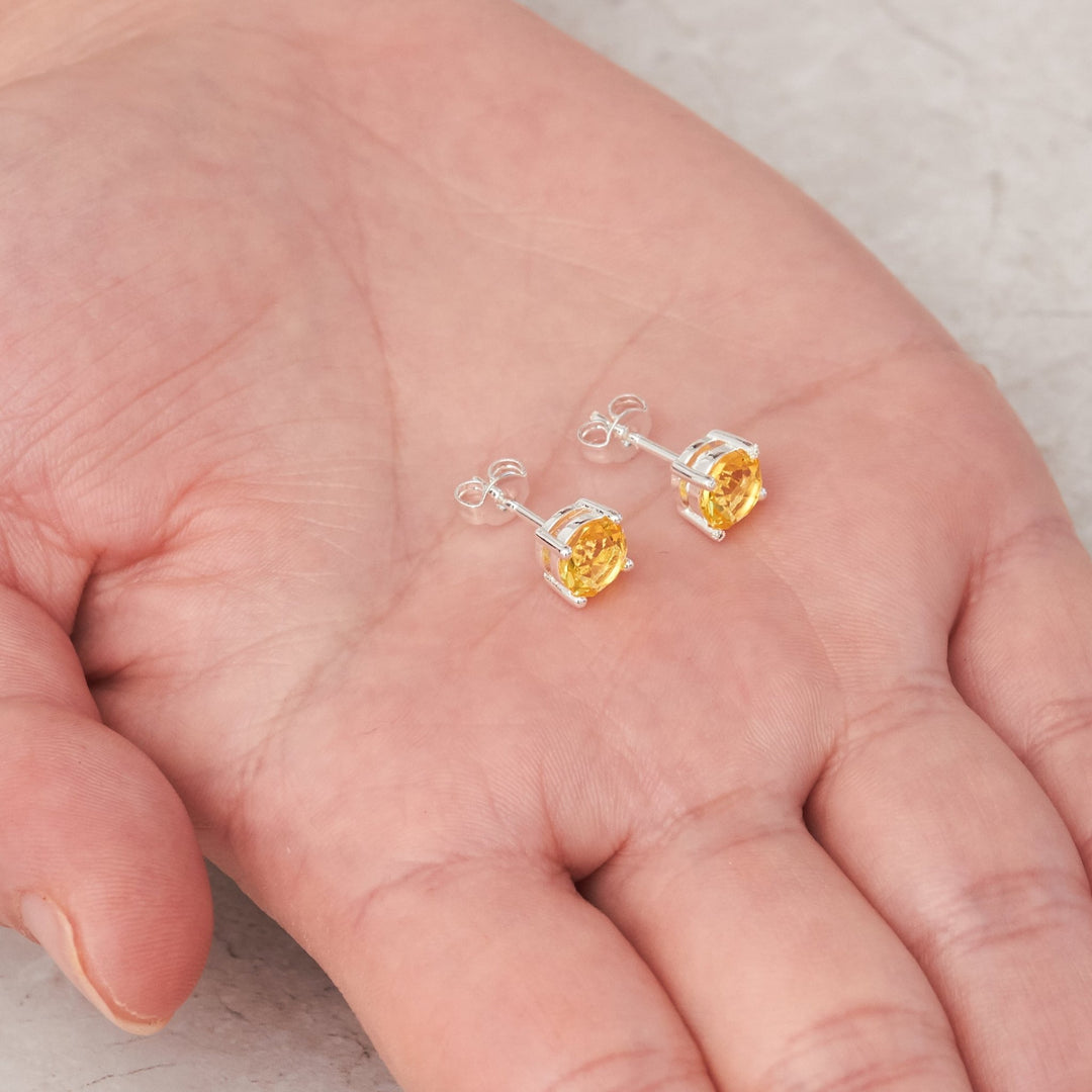 Yellow Stud Earrings Created with Zircondia® Crystals - Philip Jones Jewellery