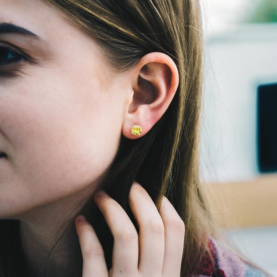 Yellow Stud Earrings Created with Zircondia® Crystals - Philip Jones Jewellery
