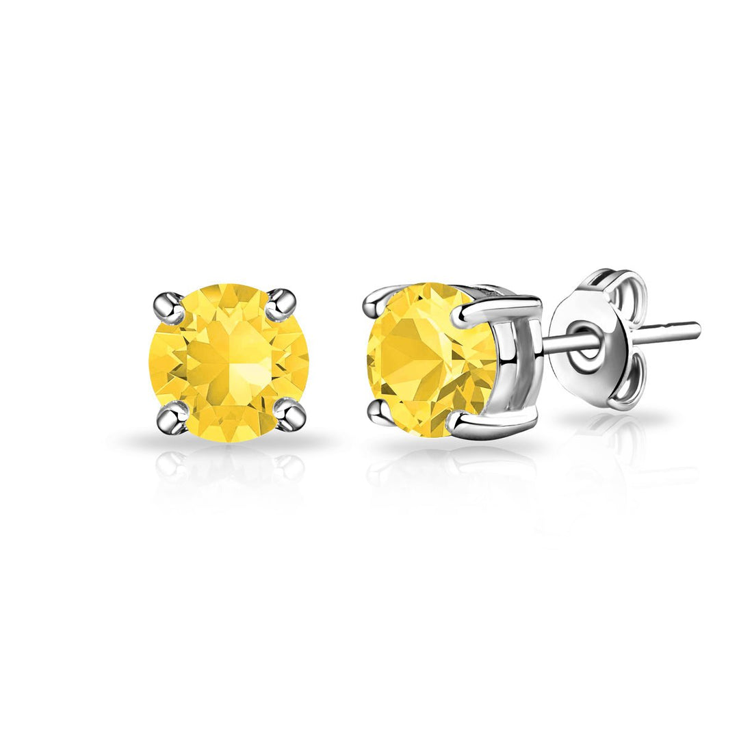 Yellow Stud Earrings Created with Zircondia® Crystals - Philip Jones Jewellery