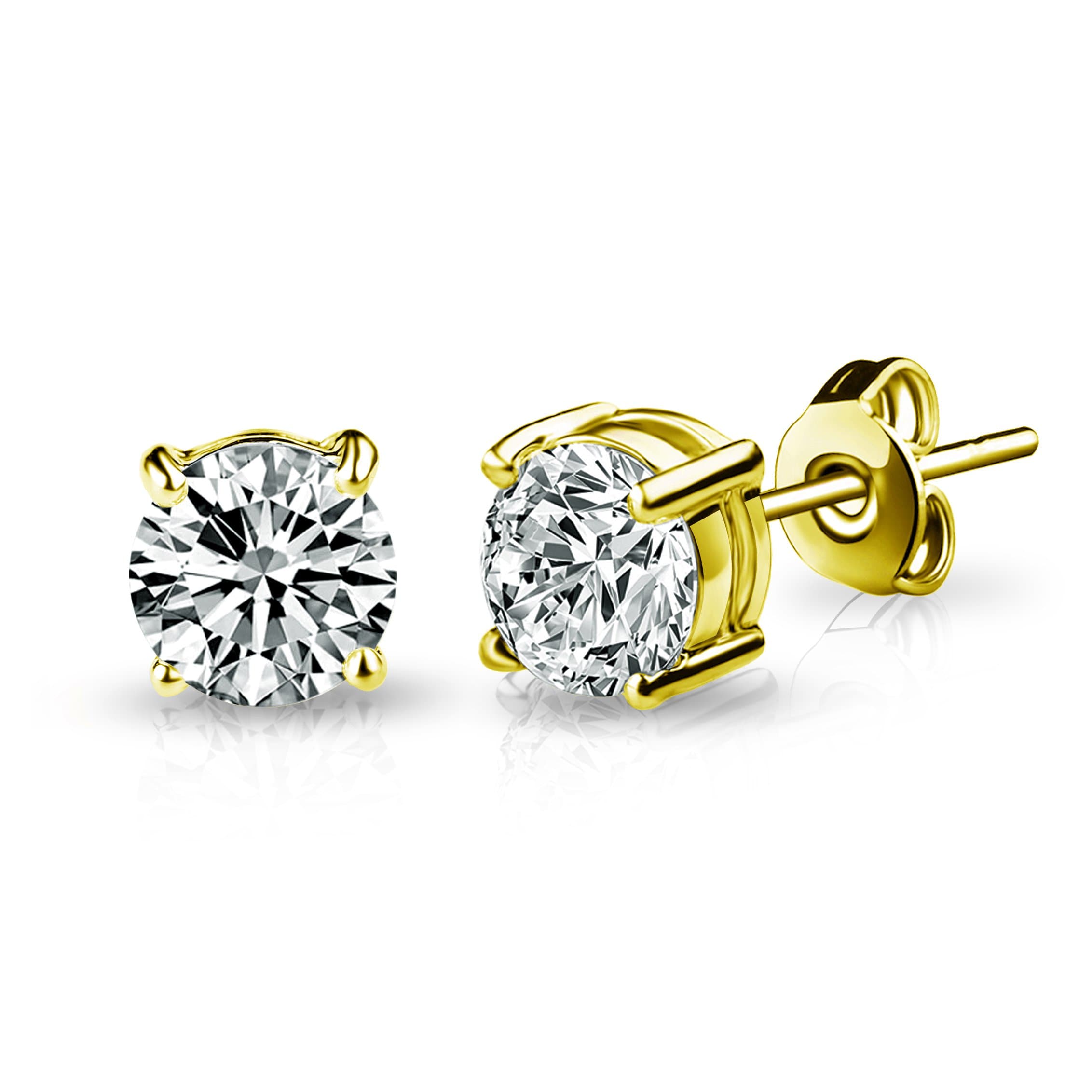 Gold Plated Solitaire Crystal Stud Earrings Created with Zircondia® Crystals by Philip Jones Jewellery